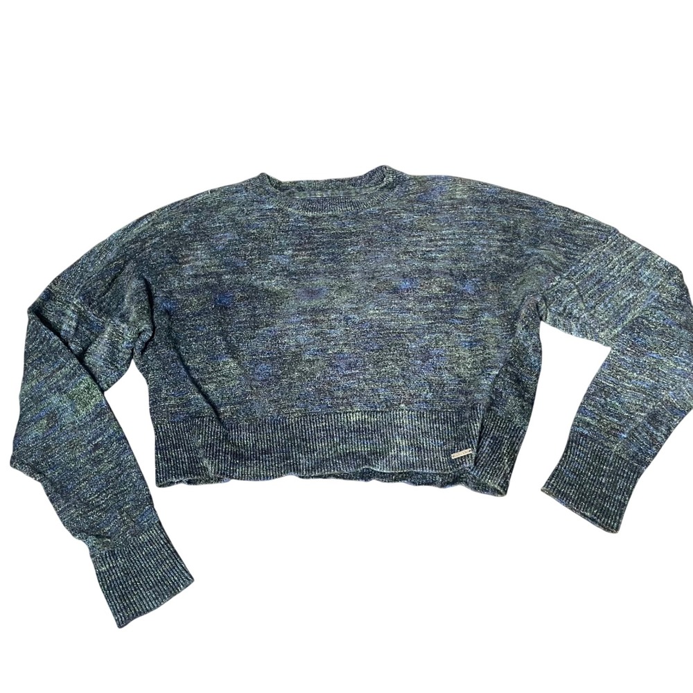 Volcom Womens Space Dye Cropped Crewneck Sweater Blue Green Knit‎ XS 0/2
